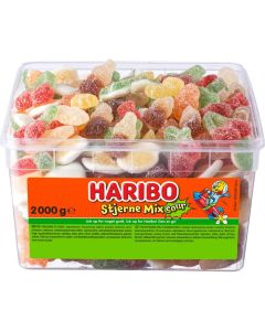 Haribo Stjerne Mix Sour 2 kg mit verschiedenen sauren Fruchtgummis und einigen Marshmallow-Stückchen