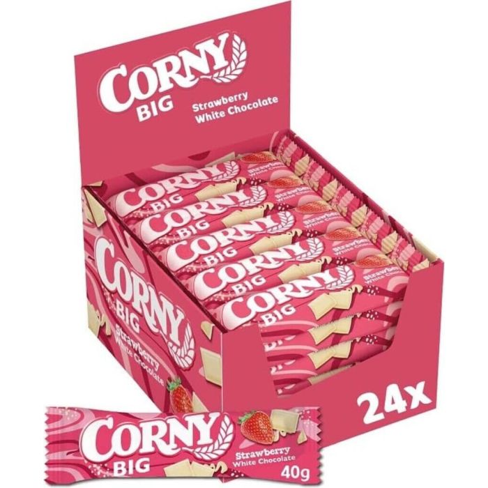 CORNY BIG Strawberry White Chocolate 24×40g mit Vollkornflakes, Erdbeeren und weißer Schokolade CORNY BIG Strawberry White Chocolate 24×40g mit Vollkornflakes, Erdbeeren und weißer Schokolade