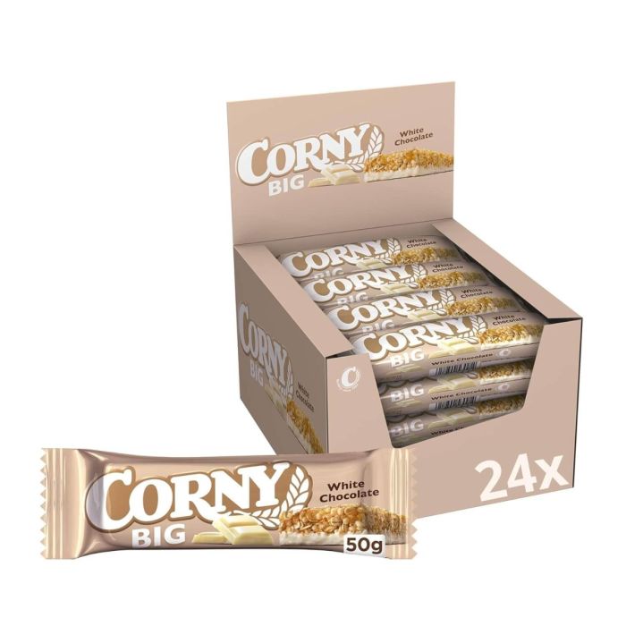 CORNY BIG White 24×40g mit Vollkornflakes und weißer Schokolade CORNY BIG White 24×40g mit Vollkornflakes und weißer Schokolade