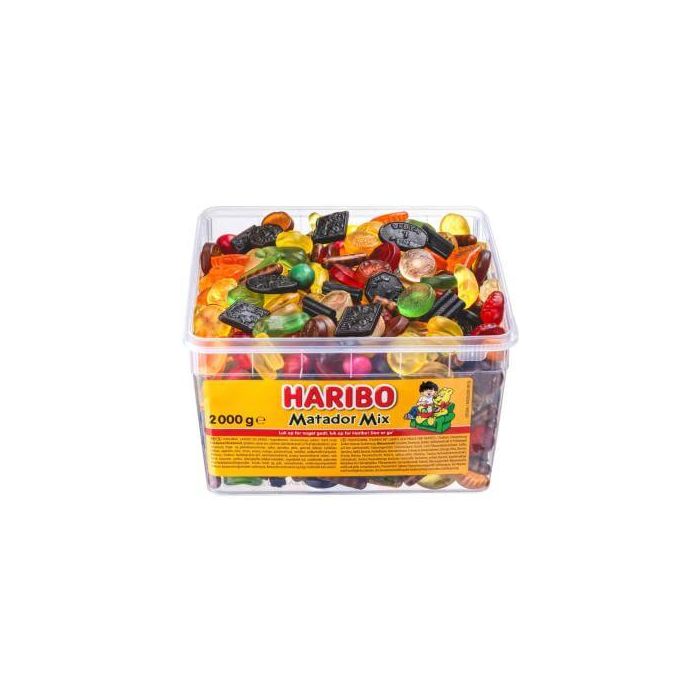 Haribo Matador Mix 2 kg Sortiment mit verschiedenen Fruchtgummis, Weingummis und Lakritz Haribo Matador Mix 2 kg Sortiment mit verschiedenen Fruchtgummis, Weingummis und Lakritz
