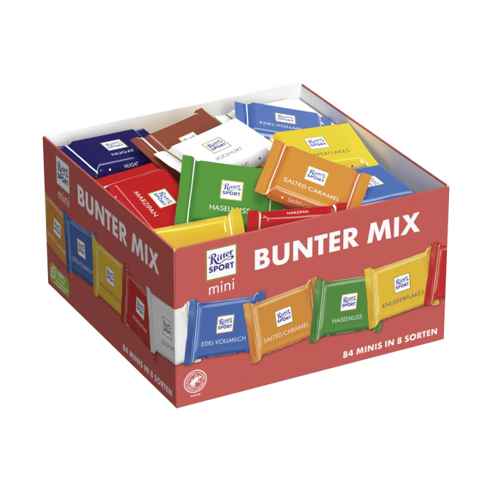 Ritter Sport Mini Display Schokoladenmix – bunt gemischte Mini Schokoladen