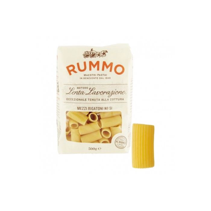 Rummo Mezzi Rigatoni Nr. 51 500 g – italienische Hartweizenpasta mit Rillen für extra Saucenhalt, al dente