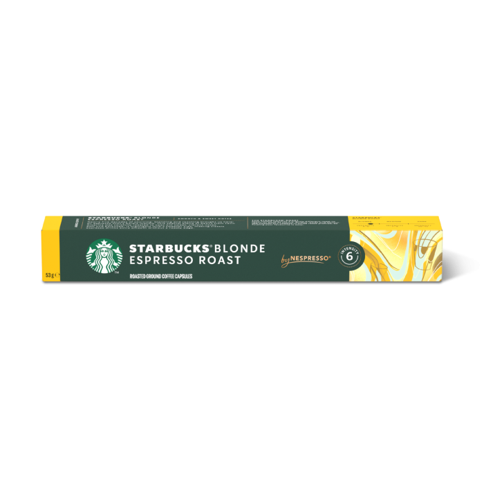 Starbucks Blonde Espresso Roast Kapseln für Nespresso – sanft ausbalancierter Espresso mit süßen Noten Starbucks Blonde Espresso Roast Kapseln für Nespresso – sanft ausbalancierter Espresso mit süßen Noten